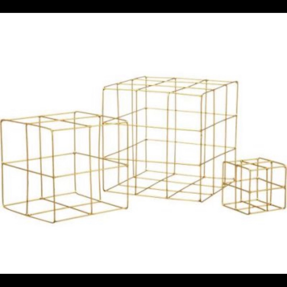 CB2 3-piece brass wire cube set